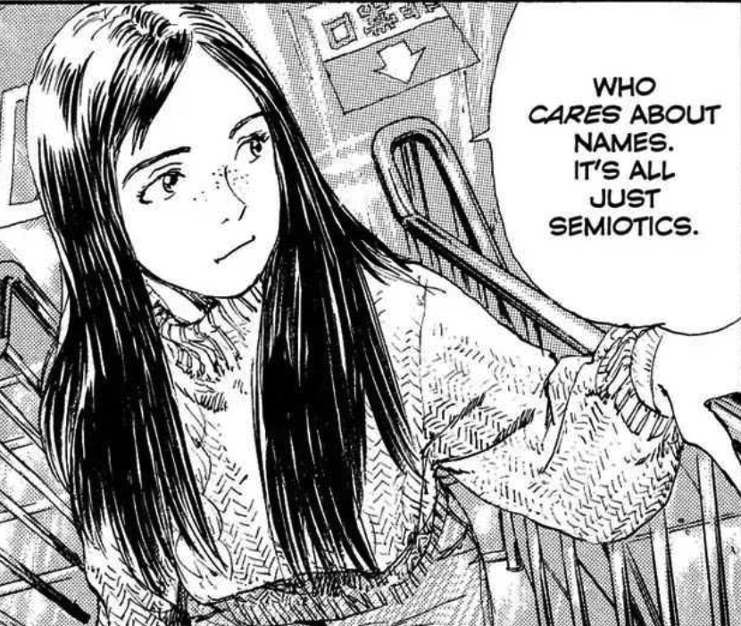 Emanon saying "who cares about names. It's all just semiotics"